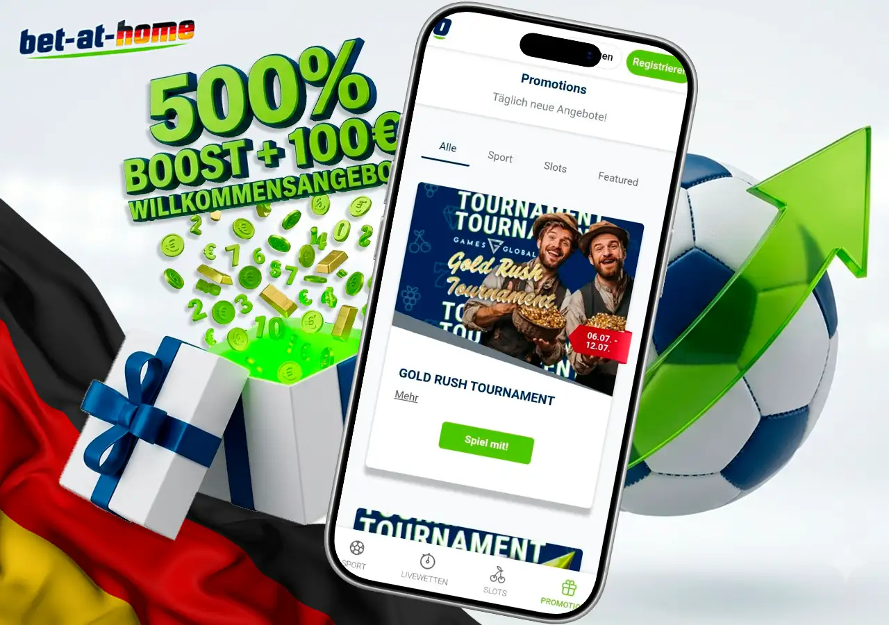 bet-at-home Willkommensbonus und 500 Prozent Quotenboost für Neukunden.